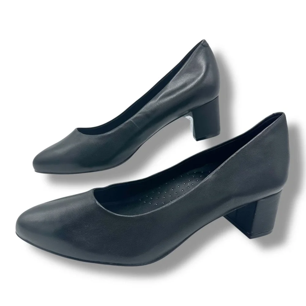 Trotters‎ Black Leather Pointed Toe Block Heel Pumps Women's Shoes 7.5W